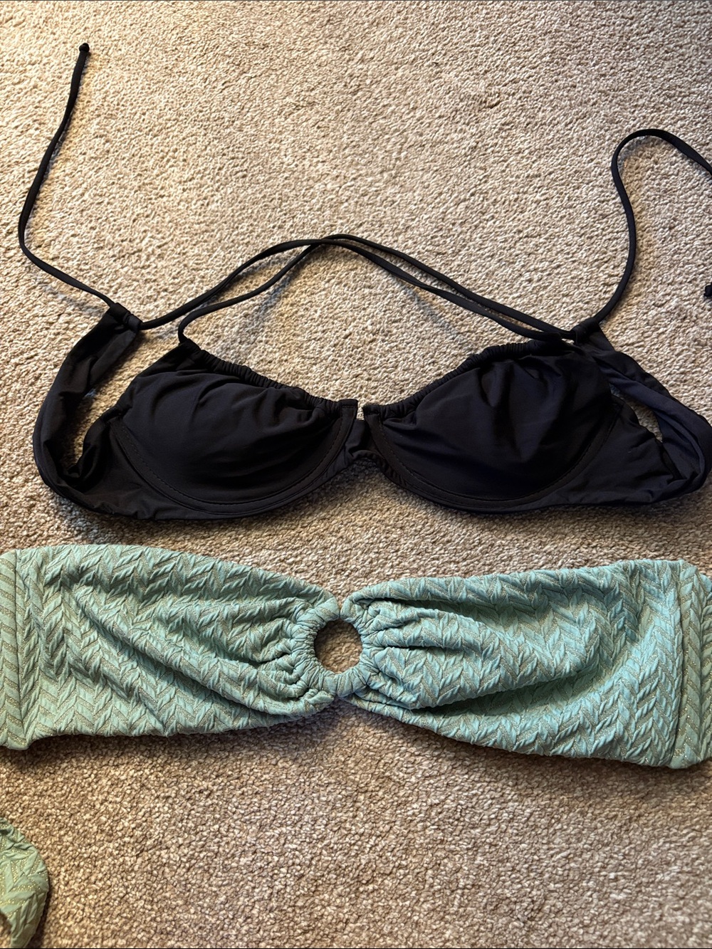PQ Swim Black Underwire Bikini Top and Mint/Gold Bandeau top bundle